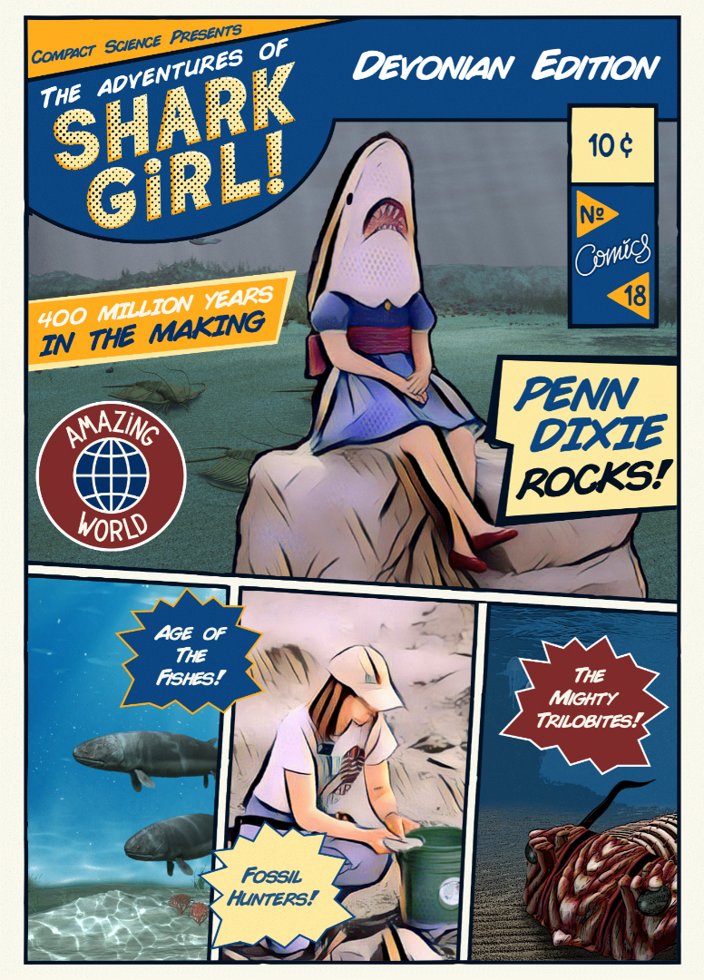 Compact Science Shark Girl comic-style segment opener