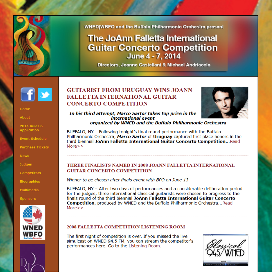JoAnn Falletta International Guitar Concerto Competition website design, 2014
