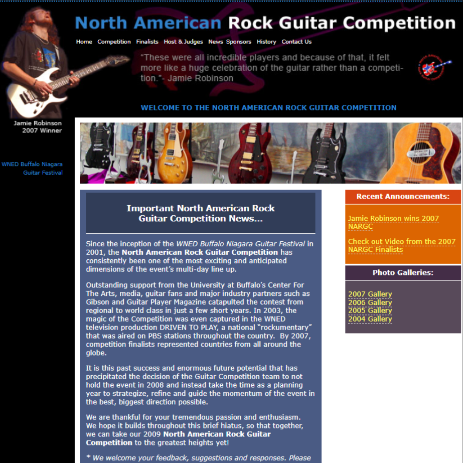 North American Rock Guitar Competition website design, 2007